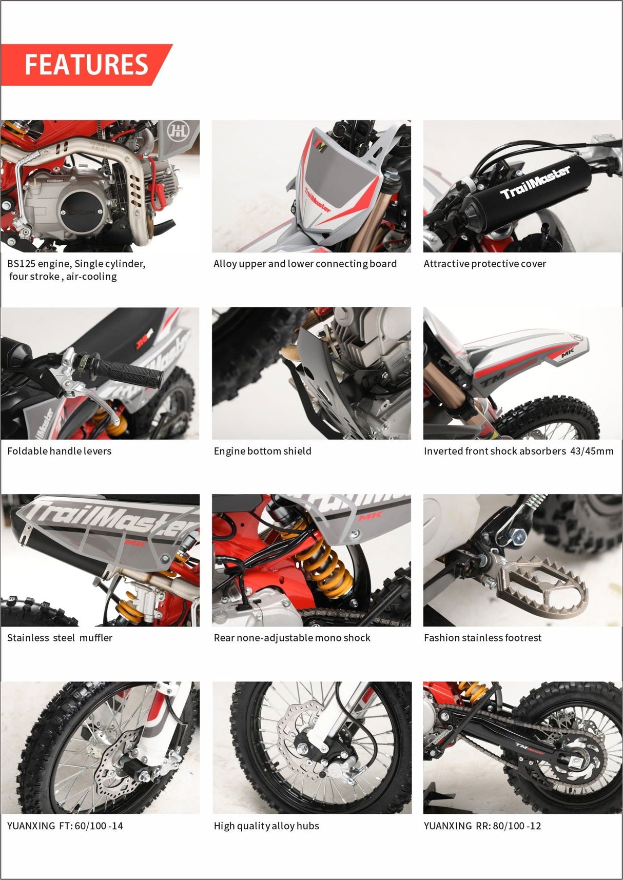 TrailMaster MK125 Dirt Bike 4-Speed Manual Dual Disc Brakes, Electric Start (14/12), Ages 12 and up