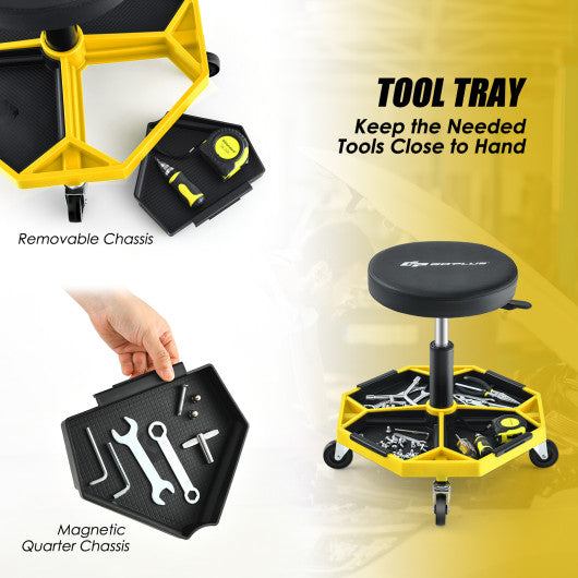 330 LBS Capacity Pneumatic Rolling Mechanic Stool with Padded Seat-Yellow
