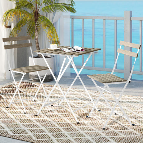 3 Piece Patio Acacia Wood Bistro Set with Slatted Seat and Tabletop-Gray