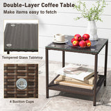 3 Piece Patio Rocking Set Wicker Rocking Chairs with 2-Tier Coffee Table-Black