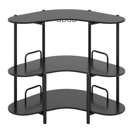 3-Tier Liquor Bar Table with Stemware Racks and Storage Shelves-Black