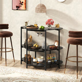 3-Tier Liquor Bar Table with Stemware Racks and Storage Shelves-Black