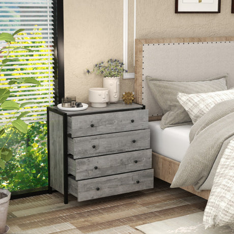 4-Drawer Dresser Modern Wooden Chest of Drawers for Bedroom Living Room-Gray