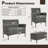 4 Piece Patio Rattan Conversation Set with Cozy Seat Cushions-Light Gray