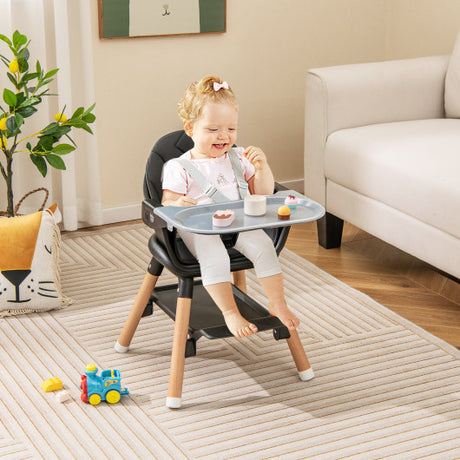 6 in 1 Convertible Highchair with Safety Harness and Removable Tray-Black