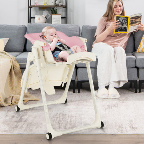 4-in-1 Baby High Chair with 6 Adjustable Heights-Pink