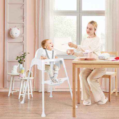 4 in 1 Convertible Kids Dining High Chair with Adjustable Removable Tray and Footrest-White