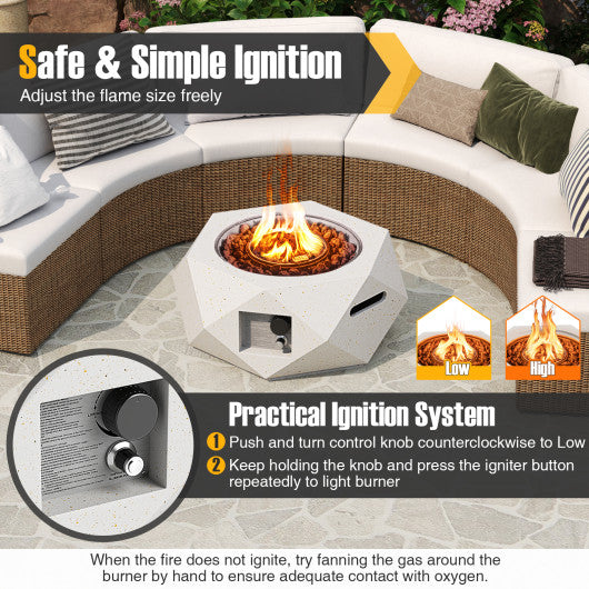 40000 BTU 28 Inch Hexagon Terrazzo Propane Fire Pit Table with Stainless Steel Burner