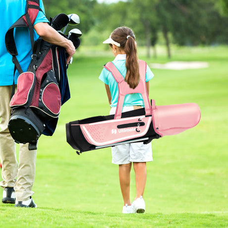 Junior Complete Golf Club Set for Kids with Rain Hood Right Hand Children Golf Age 8-10 Years Old-Pink