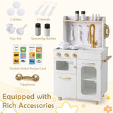 Kids Kitchen Set Pretend Play Kitchen with Stoves Faucet Sink Telephone Microwave and Oven-White