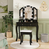 Makeup Vanity Table Set with Lighted Mirror and Drawers-Black