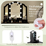 Makeup Vanity Table Set with Lighted Mirror and Drawers-Black