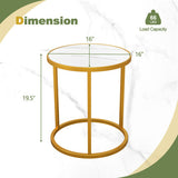 Marble Top Round Side Table 16-Inch End Table with Golden Metal Frame-1 Piece