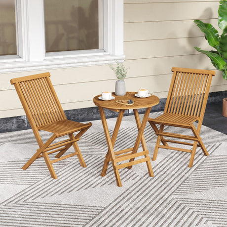Outdoor Teak Wood Chairs Set of 2 with Slatted Seat and Backrest