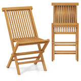 Outdoor Teak Wood Chairs Set of 2 with Slatted Seat and Backrest