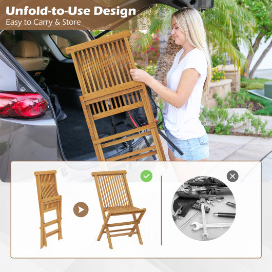 Outdoor Teak Wood Chairs Set of 2 with Slatted Seat and Backrest