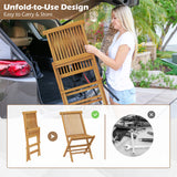 Outdoor Teak Wood Chairs Set of 2 with Slatted Seat and Backrest