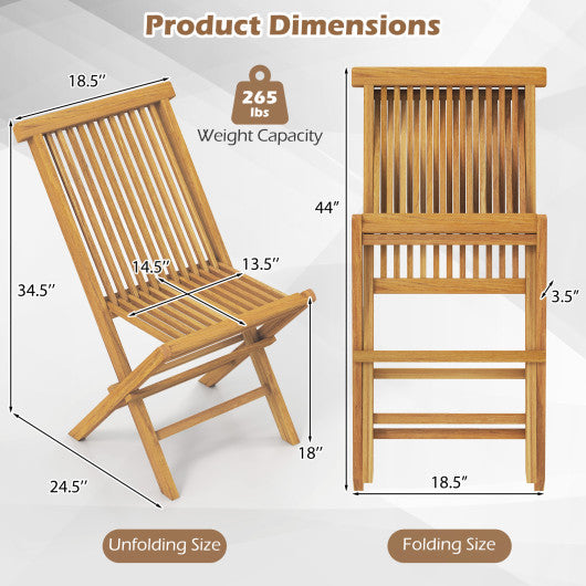 Outdoor Teak Wood Chairs Set of 2 with Slatted Seat and Backrest