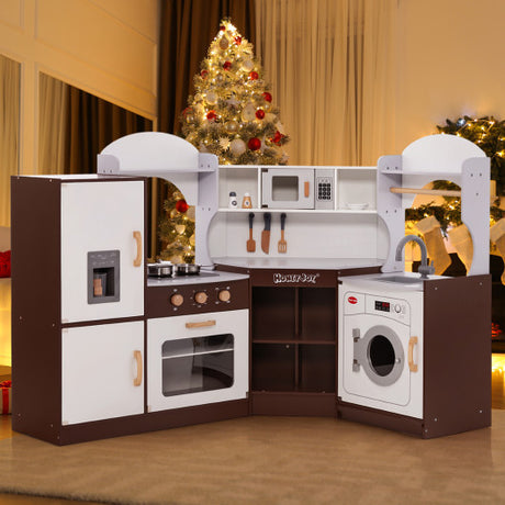Toddler Kitchen Playset with Ice Maker Microwave Oven Sink and Washing Machine for Kids 3+ Years Old