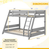 Twin Over Full Low Bunk Bed with Reversible Ladder-Gray