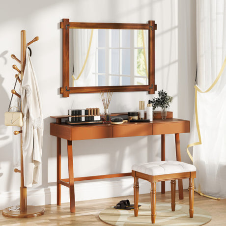 Wood Framed Mirror with Acacia Wood Frame and Vintage Rivet Design Brown-L