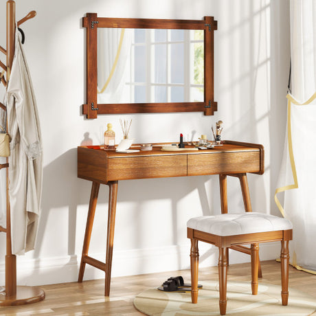 Wood Framed Mirror with Acacia Wood Frame and Vintage Rivet Design Brown-M