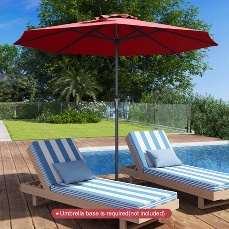 Outdoor Heavy Duty Market Umbrella with Crank Handle and 8 Sturdy Ribs-Red
