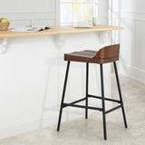 Industrial 24.5 Inches Bar Stool with Backrest and Saddle Seat-Rustic Brown