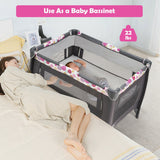 4-in-1 Convertible Portable Baby Playard Newborn Napper with Music and Toys-Pink