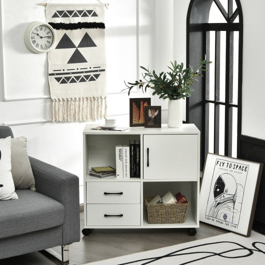Mobile File Cabinet with Lateral Printer Stand and Storage Shelves -White