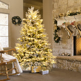 4.5/6/7 FT Artificial Pre-Lit Christmas Tree Hinged Xmas Tree with Warm White LED lights-4.5 ft