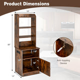 6-Tier Bookshelf with Charging Station and Cabinet