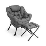 Modern Accent Sofa Chair with Folding Footrest and Side Pocket-Gray