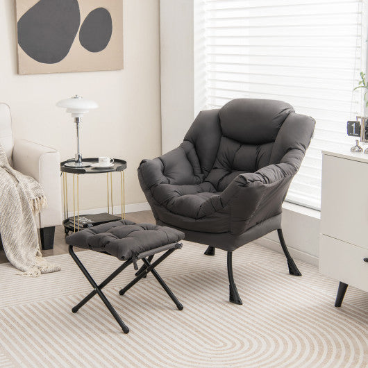 Modern Accent Sofa Chair with Folding Footrest and Side Pocket-Gray