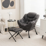 Modern Accent Sofa Chair with Folding Footrest and Side Pocket-Gray