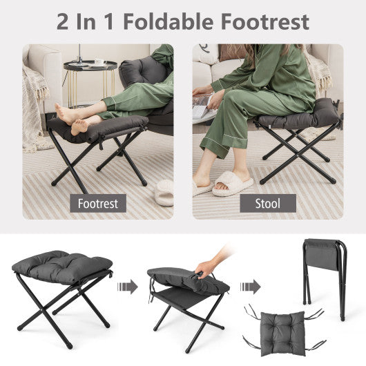 Modern Accent Sofa Chair with Folding Footrest and Side Pocket-Gray