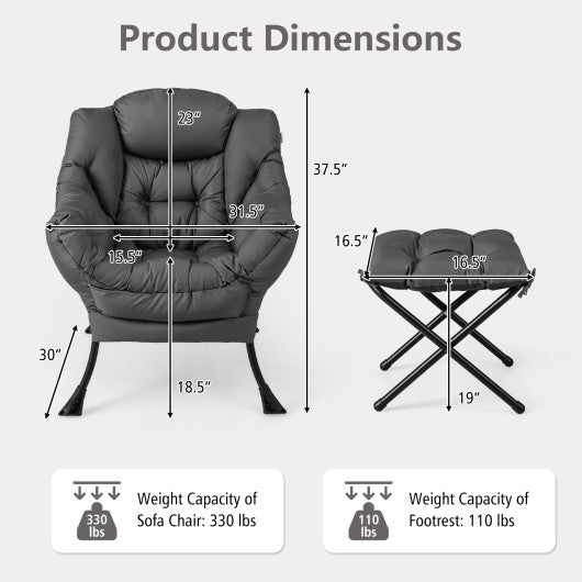 Modern Accent Sofa Chair with Folding Footrest and Side Pocket-Gray