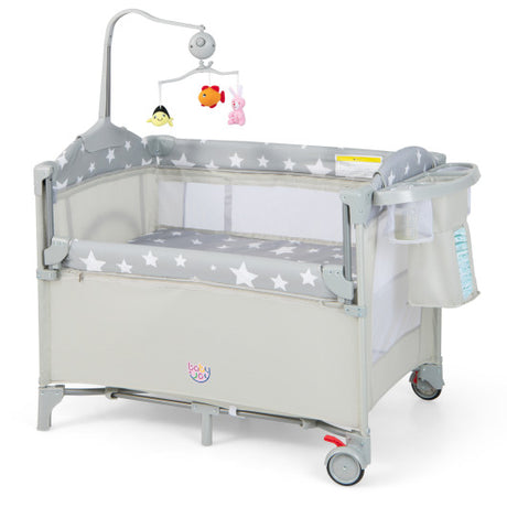 5-in-1  Portable Baby Beside Sleeper Bassinet Crib Playard with Diaper Changer-Beige