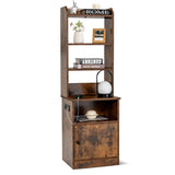 6-Tier Bookshelf with Charging Station and Cabinet