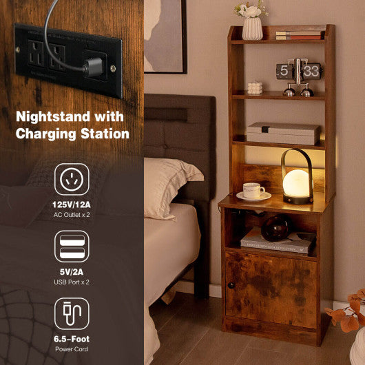 6-Tier Bookshelf with Charging Station and Cabinet