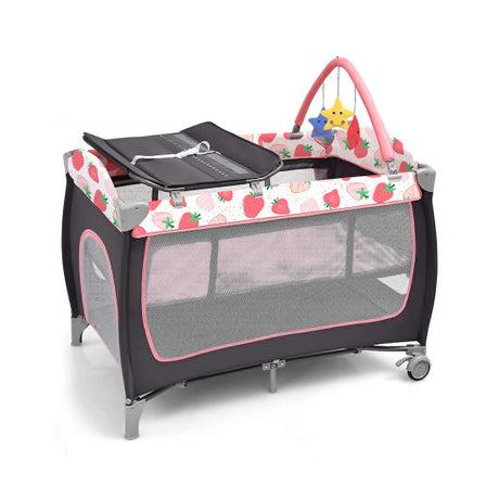 3-in-1 Portable Baby Playard with Zippered Door and Toy Bar