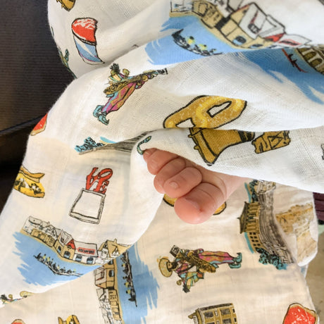 Gift Set: Philadelphia Baby Muslin Swaddle Blanket and Burp Cloth/Bib Combo by Little Hometown